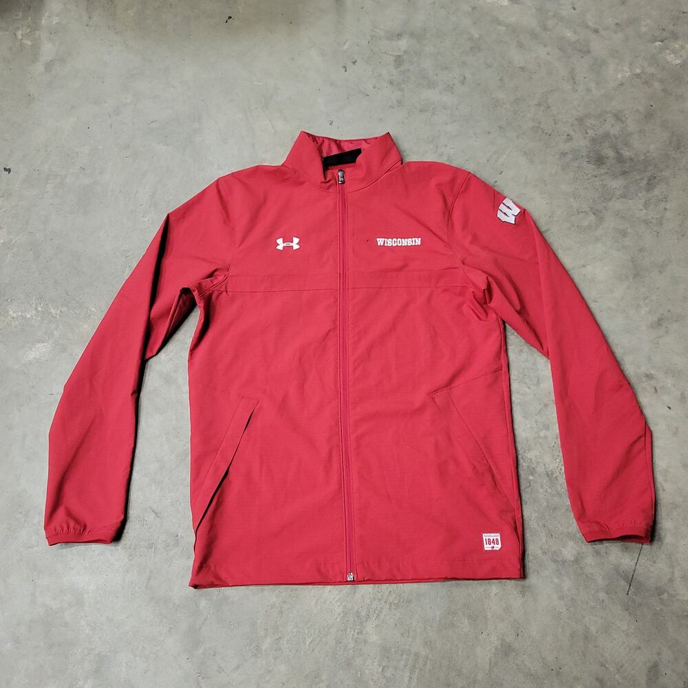 Under Armour Wisconsin Badgers Fleece Up Zip Hoodie Men's Size Small Red Loose